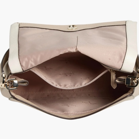 Kate Spade Leila Colorblock Pebbled Leather Flap Shoulder Bag, Light Sand NWT - Picture 4 of 9